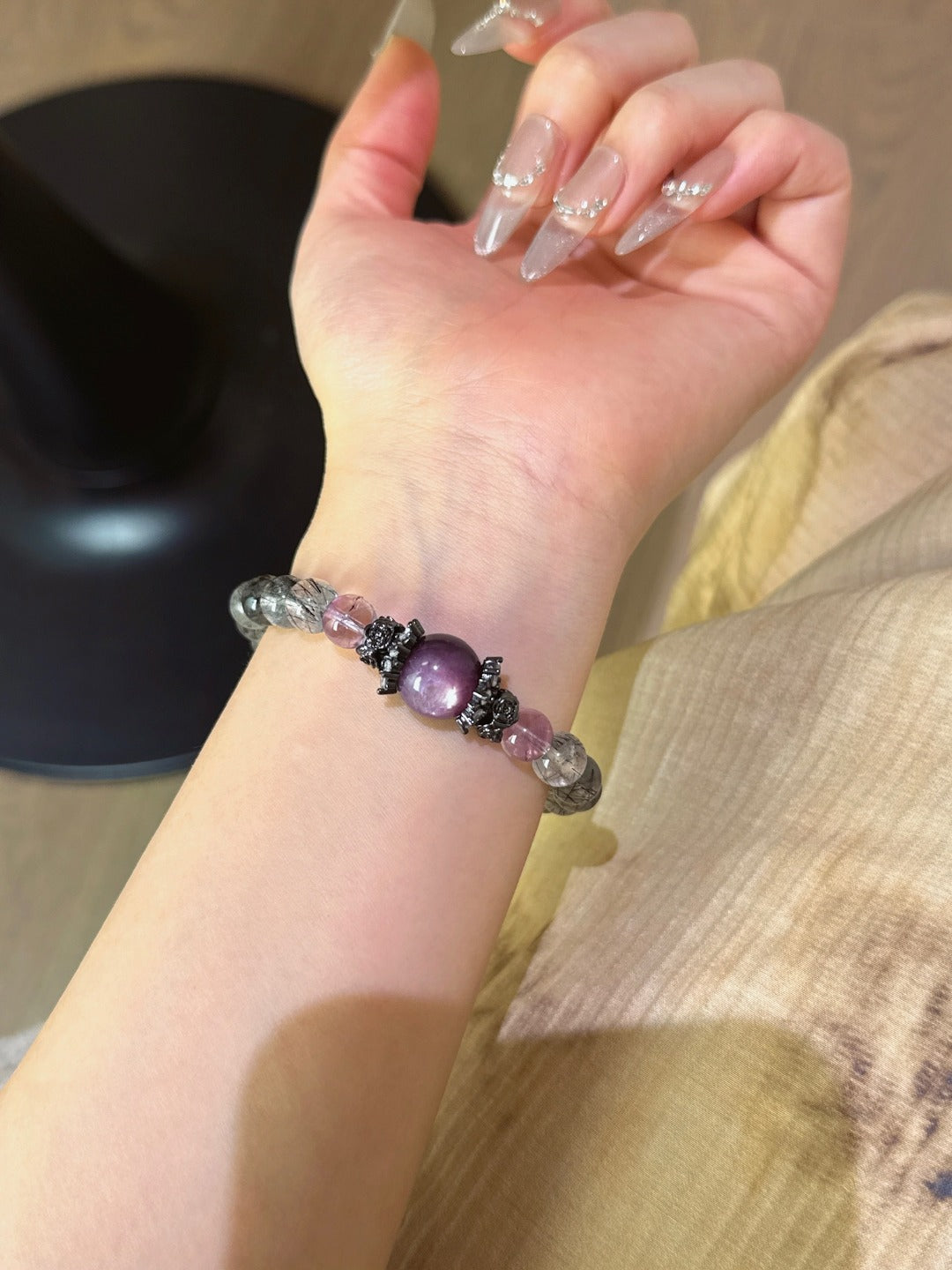 ▫️▪️ Black hair crystal amethytite amethyst bracelet